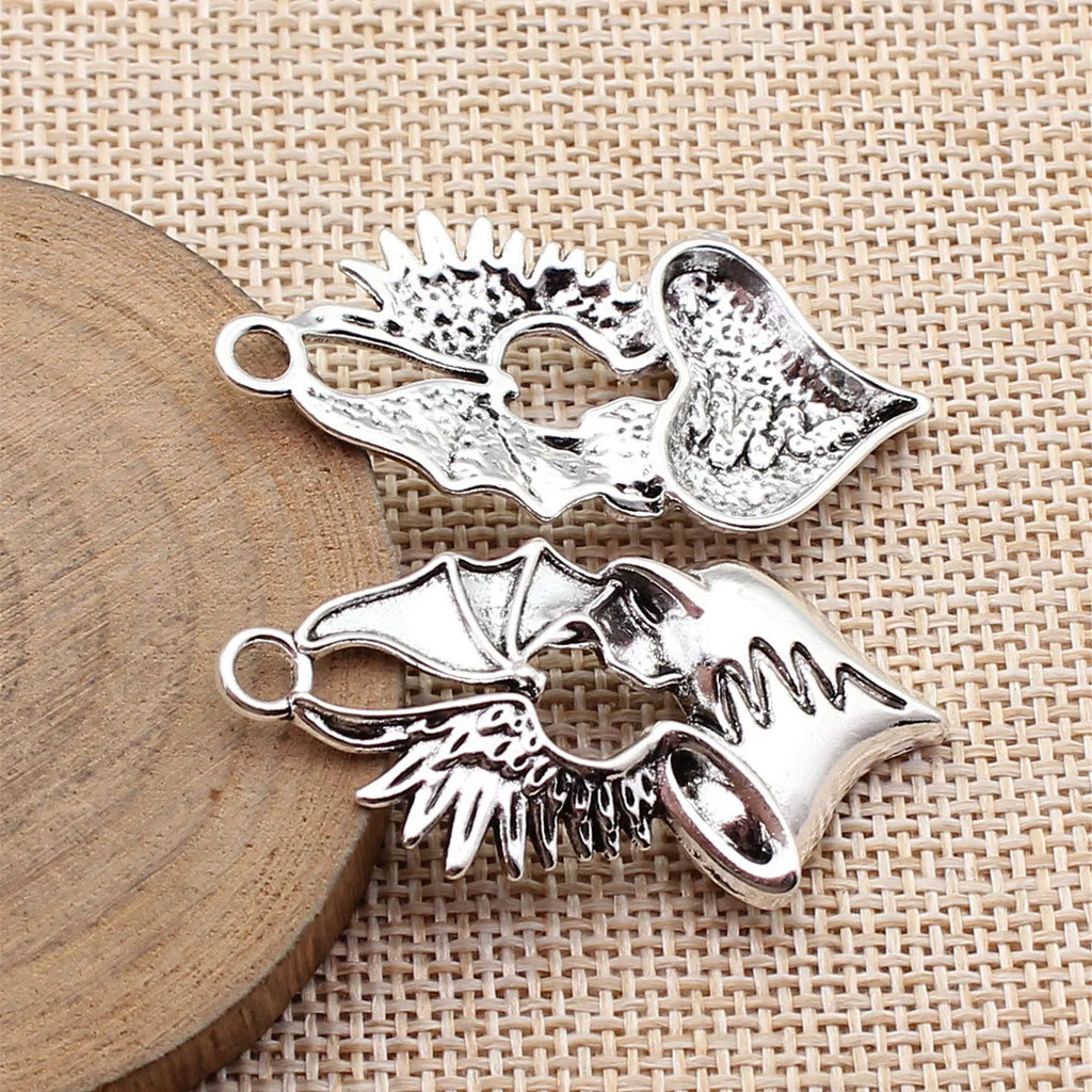 46x23mm 4.1g Antique Silver Zinc Alloy Gothic Winged Heart Wing Charm Pendant for DIY Jewelry Making