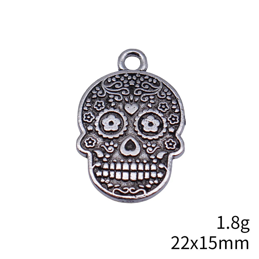 22x15mm 1.8g Zinc Alloy Floral Skull Flower Charm Pendant for DIY Bracelet Necklace Jewelry Making