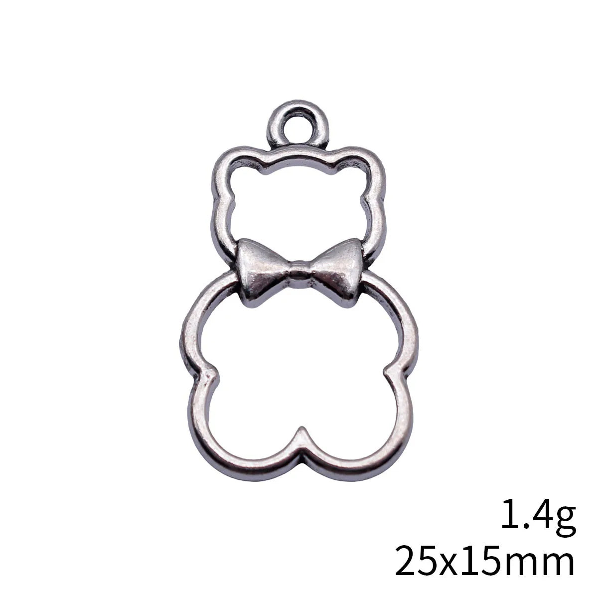 25x15mm 1.4g Antique Silver Zinc Alloy Hollow Bow Bear Butterfly Charm Pendant for DIY Necklace Bracelet Making