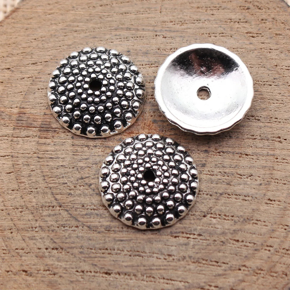 15x15x3.3mm 1.2g Multicolor Zinc Alloy Dotted Flower Bead Cap Spacer Beads for DIY Jewelry Making
