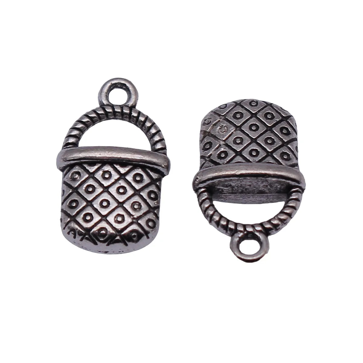 15x9.2x4.8mm 1.4g Antique Silver Zinc Alloy Woven Basket Charm Pendant for DIY Necklace Bracelet Making