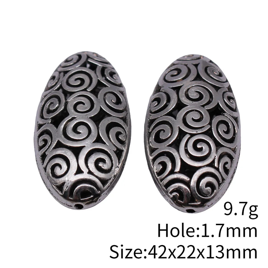42x22x13mm 9.7g Antique Silver Zinc Alloy 3D Hollow Swirl Oval Loose Metal Beads for DIY Bracelet