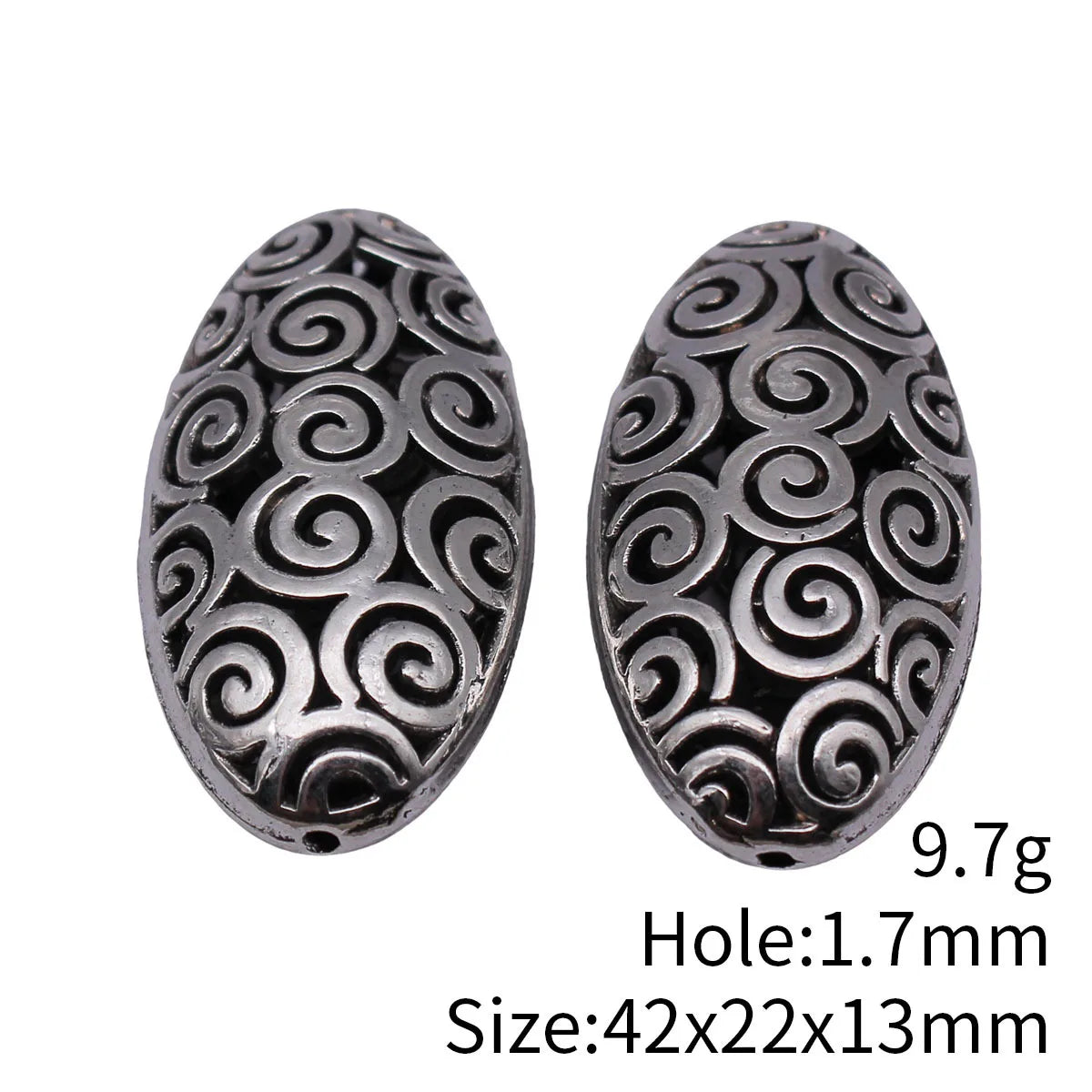 42x22x13mm 9.7g Antique Silver Zinc Alloy 3D Hollow Swirl Oval Loose Metal Beads for DIY Bracelet