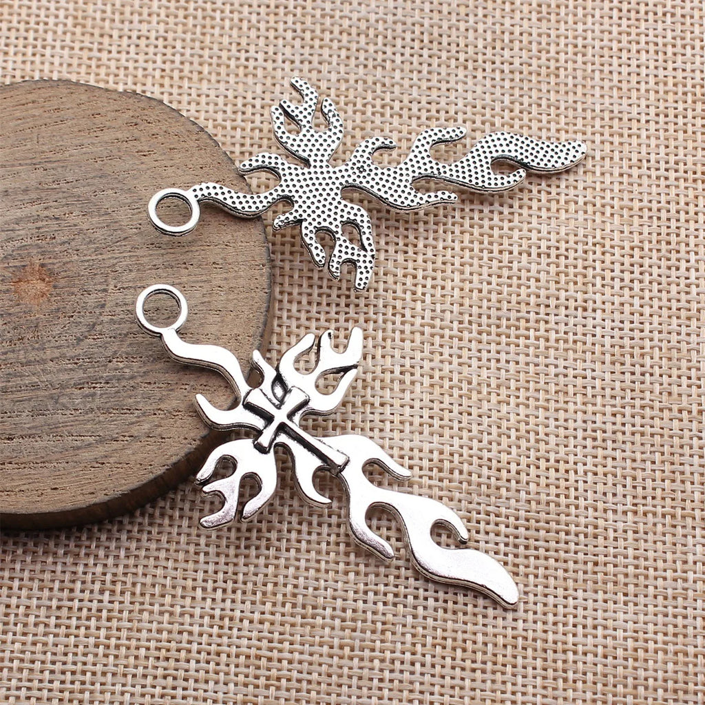 65x35mm 6.5g Antique Silver Zinc Alloy Flame Cross Charm Pendant for DIY Necklace Jewelry Making