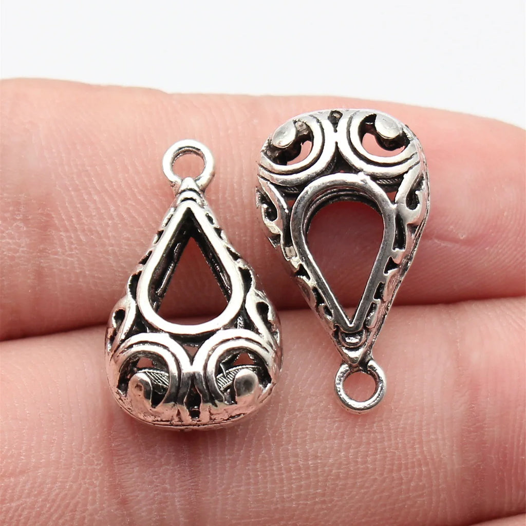 25x14x9.6mm 2.7g Antique Silver Zinc Alloy 3D Hollow Floral Teardrop Earring Charms for DIY Jewelry Making