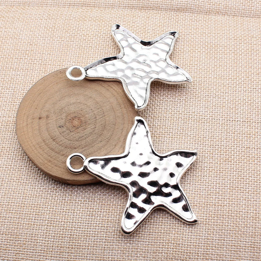 72x56mm 12.3g Antique Silver Zinc Alloy Hammered Starfish Charm Pendant for Beach Jewelry Making