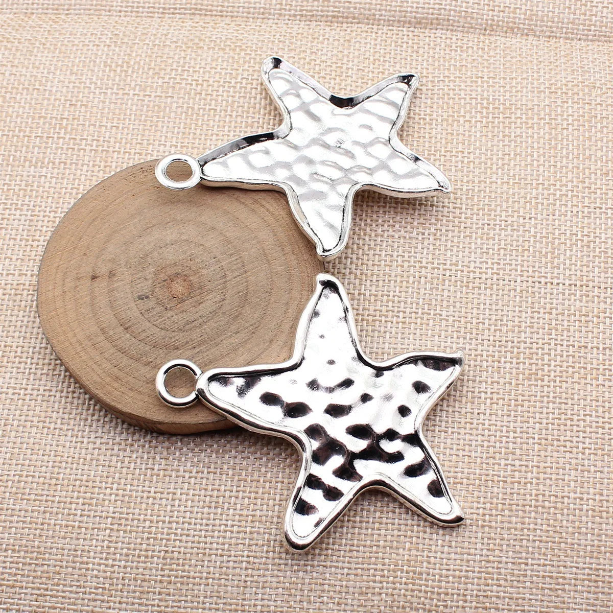 72x56mm 12.3g Antique Silver Zinc Alloy Hammered Starfish Charm Pendant for Beach Jewelry Making