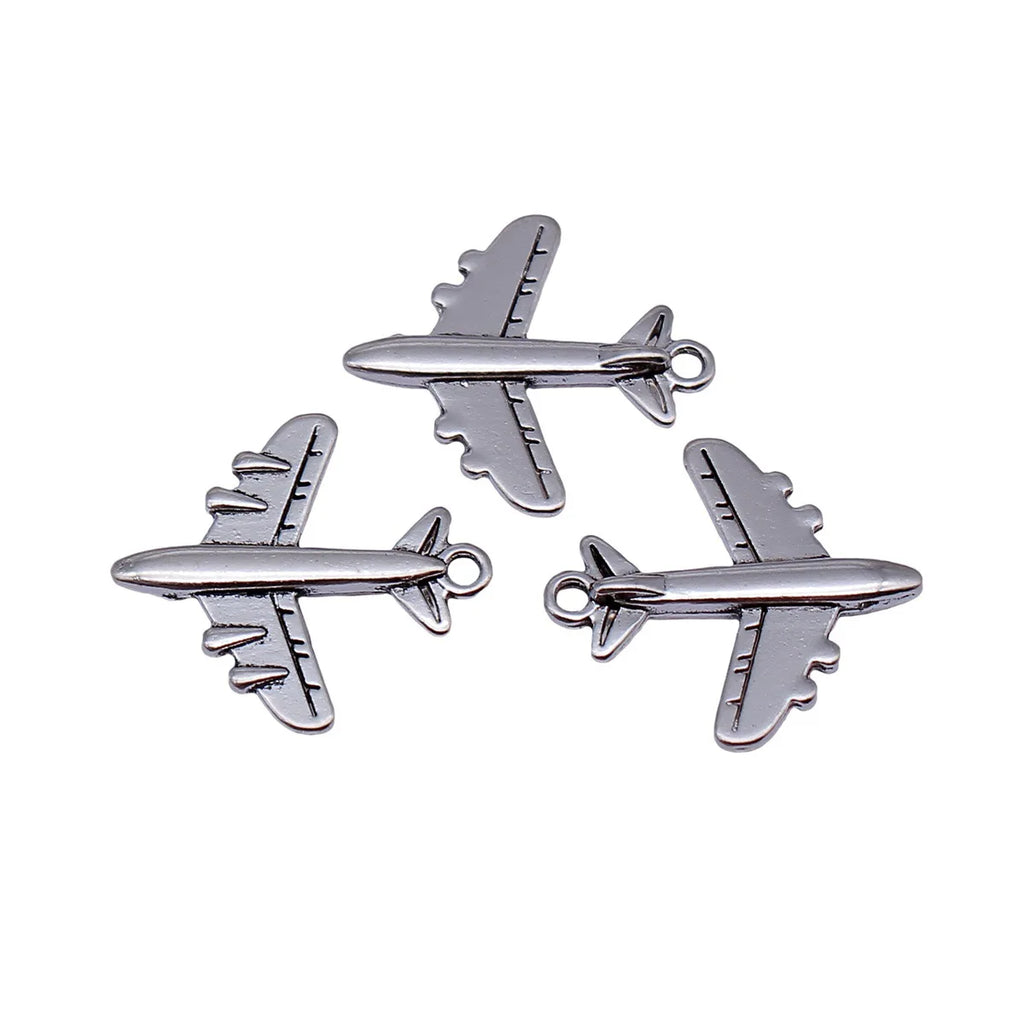 22x20mm 1.4g Antique Silver Zinc Alloy Airplane Charm Pendant for DIY Necklace and Bracelet Making