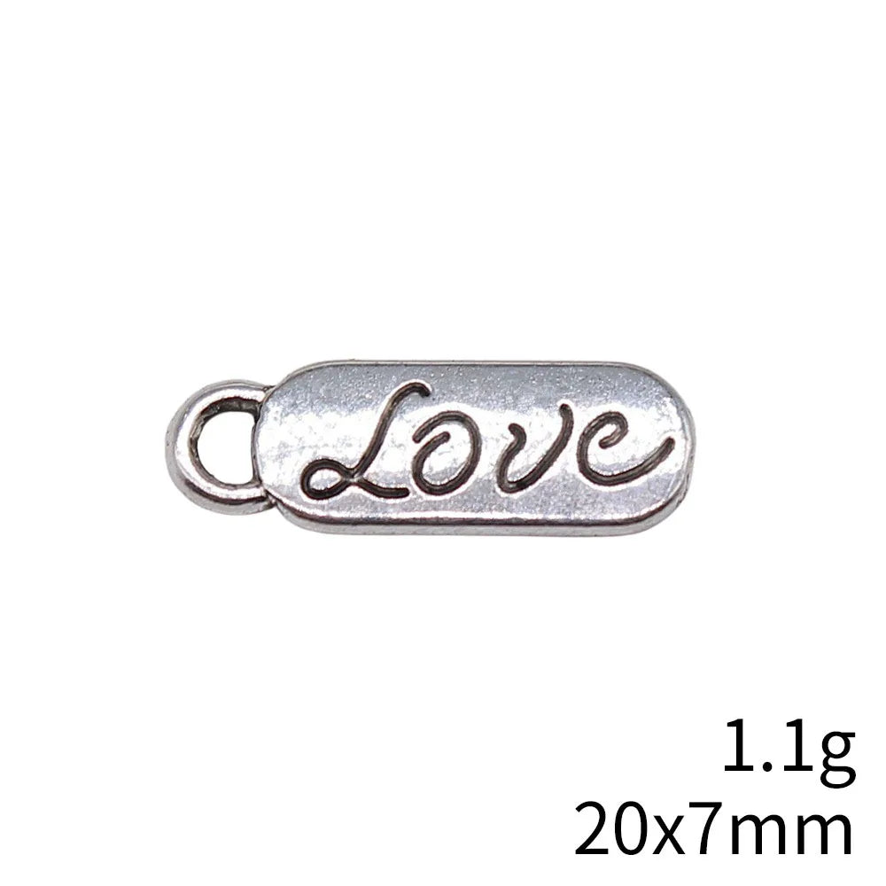 20x7mm 1.1g Antique Silver Zinc Alloy Love Word Charm Pendant for DIY Bracelet and Necklace Making