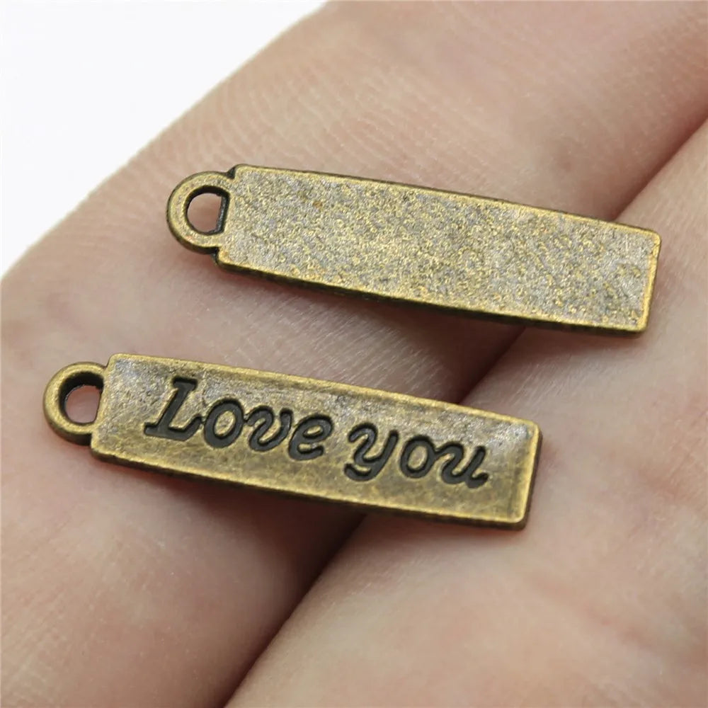 21x5mm 0.6g Antique Bronze Zinc Alloy LOVE YOU Charm Pendant for DIY Necklace Bracelet Jewelry Making