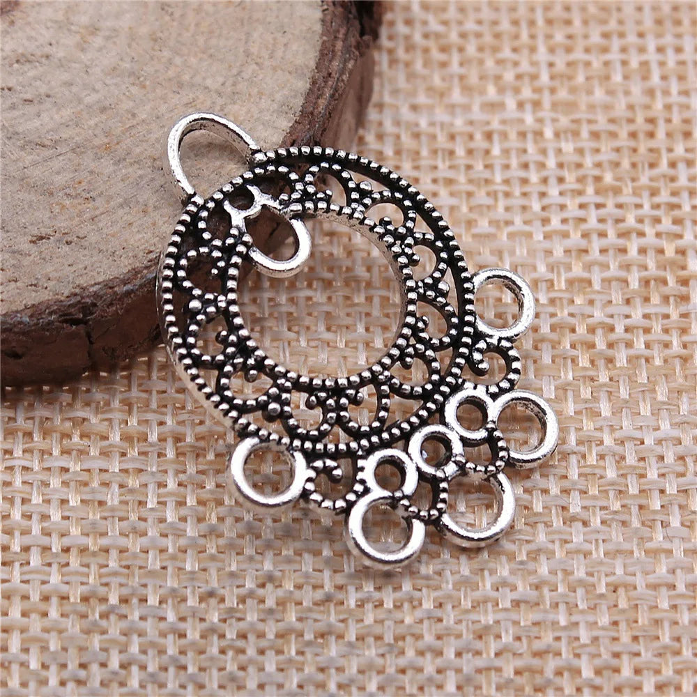 36x26mm 3.1g Multicolor Zinc Alloy Round Hollow Earring Connector Charm for DIY Earrings Jewelry Making