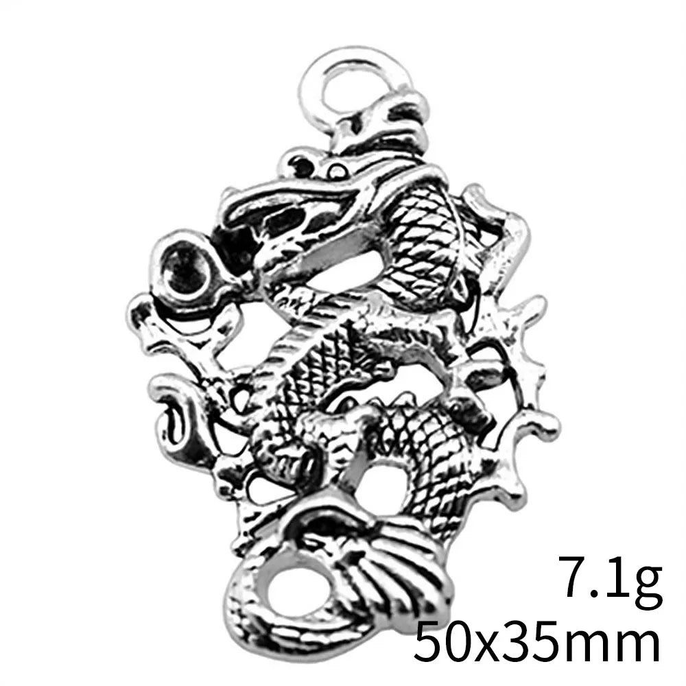 50x35mm 7.1g Antique Silver Zinc Alloy Dragon Charm Pendant for DIY Necklace Jewelry Making