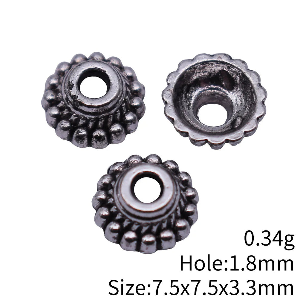 7.5x7.5x3.3mm 0.34g Antique Silver Zinc Alloy Flower Bead Caps Flower Cones for DIY Bracelet Necklace Making