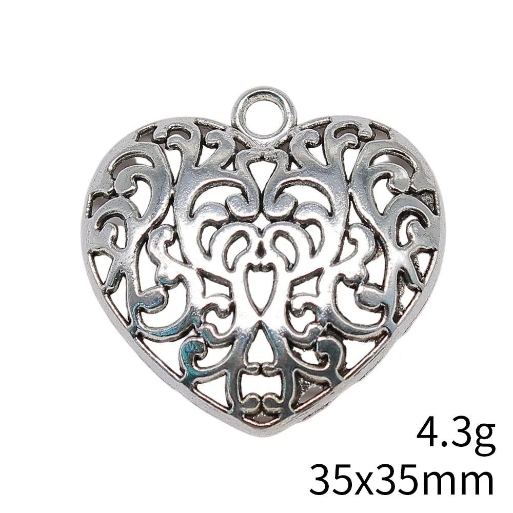 35x35mm 4.3g Antique Silver Zinc Alloy Semi 3D Carved Heart Charm Pendant for DIY Necklace Jewelry