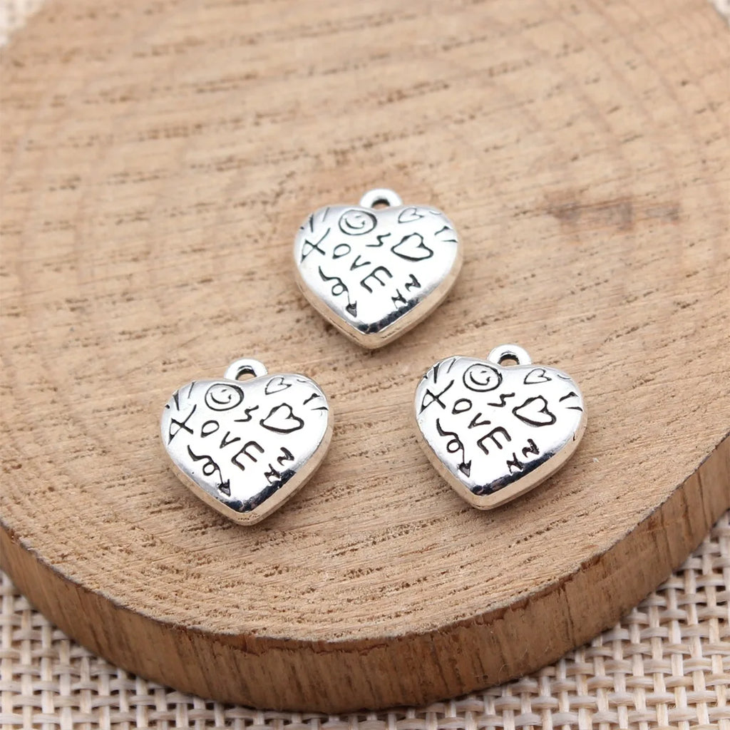 13x12x4.7mm 2.4g Antique Silver Zinc Alloy LOVE Heart Charm Pendant for DIY Necklace Bracelet Making