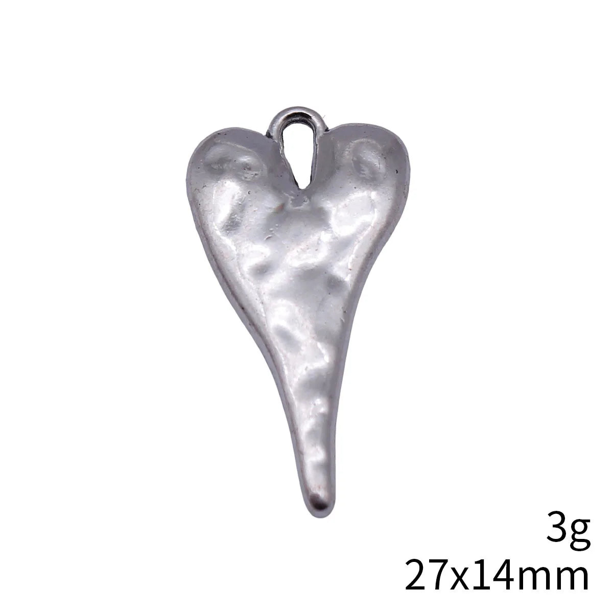 27x14mm 3g Multi-Color Zinc Alloy Hammered Long Heart Charm Pendant for DIY Necklace Jewelry
