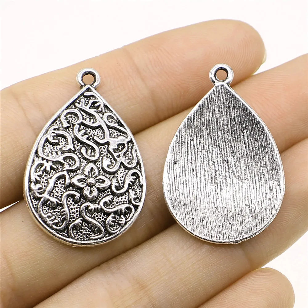 22x33mm 4.3g Antique Silver Zinc Alloy Carved Teardrop Charm Pendant for DIY Necklace Jewelry