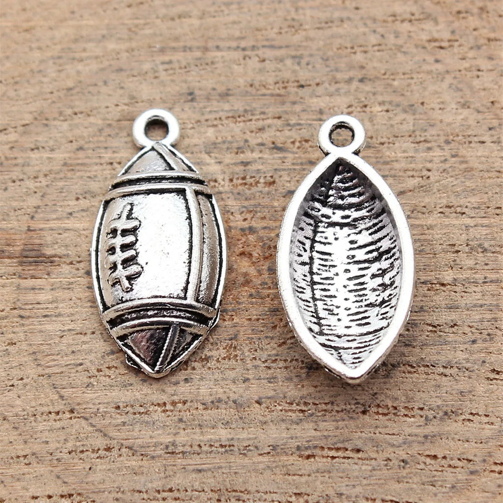 22x10mm 1.1g Antique Silver Zinc Alloy Rugby Ball Charm Pendant for Sports Jewelry Making