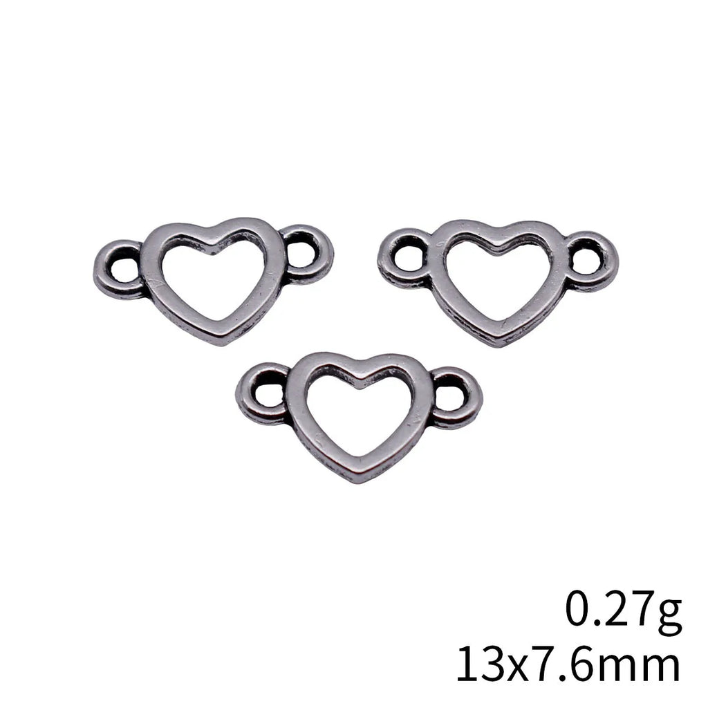 13x7.6mm 0.27g Antique Silver Zinc Alloy Openwork Heart Hollow Connector Charm for DIY Jewelry Making