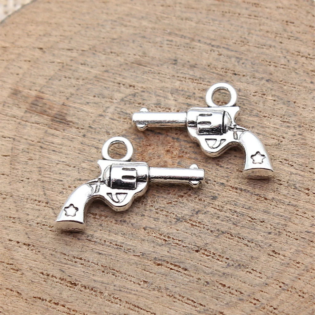 11x22mm 1.1g Antique Silver Zinc Alloy Pistol Charm Pendant for DIY Necklace Bracelet Making