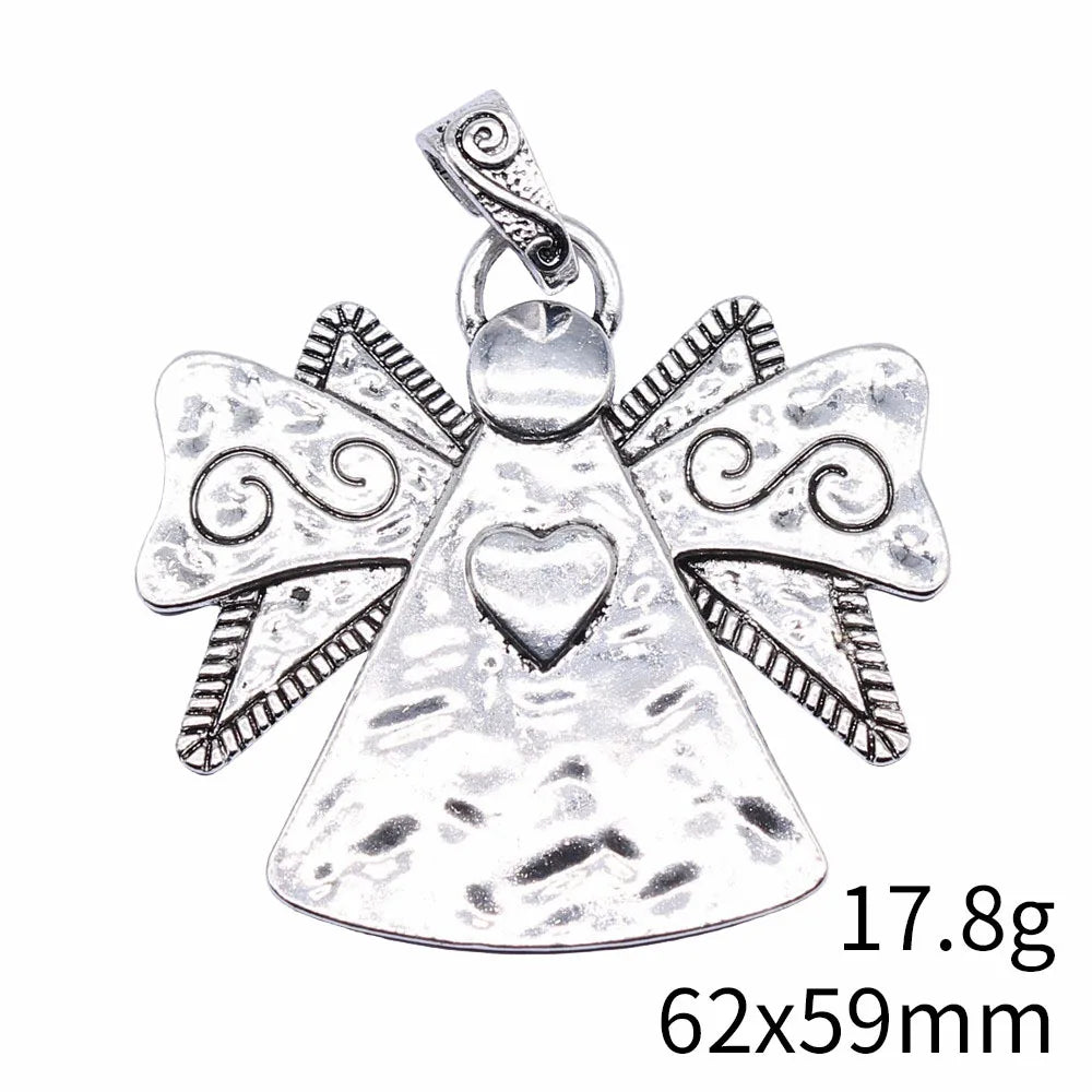 62x59mm 17.8g Antique Silver Zinc Alloy Heart Angel Charm Pendant for Necklace Decoration Making