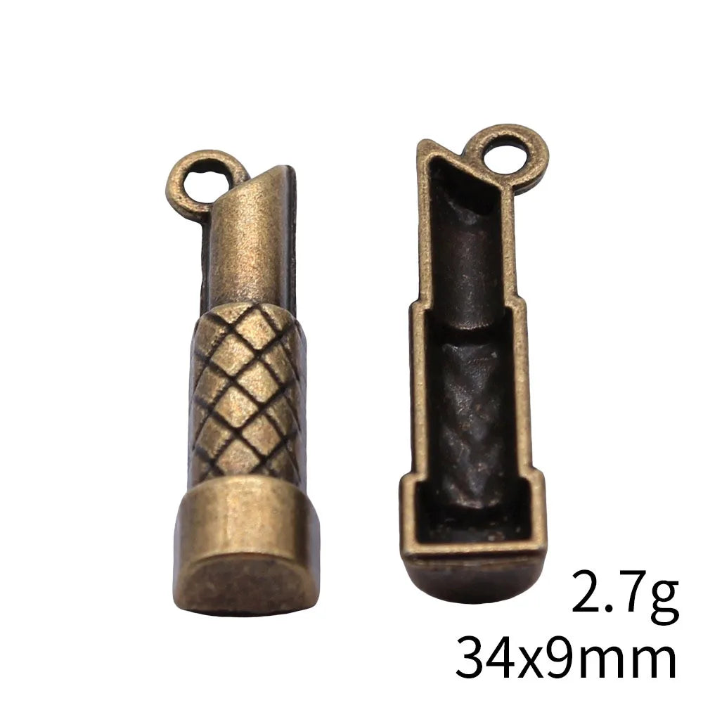 34x9mm 2.7g Antique Bronze Zinc Alloy Lipstick Charm Pendant for DIY Necklace Bracelet Making