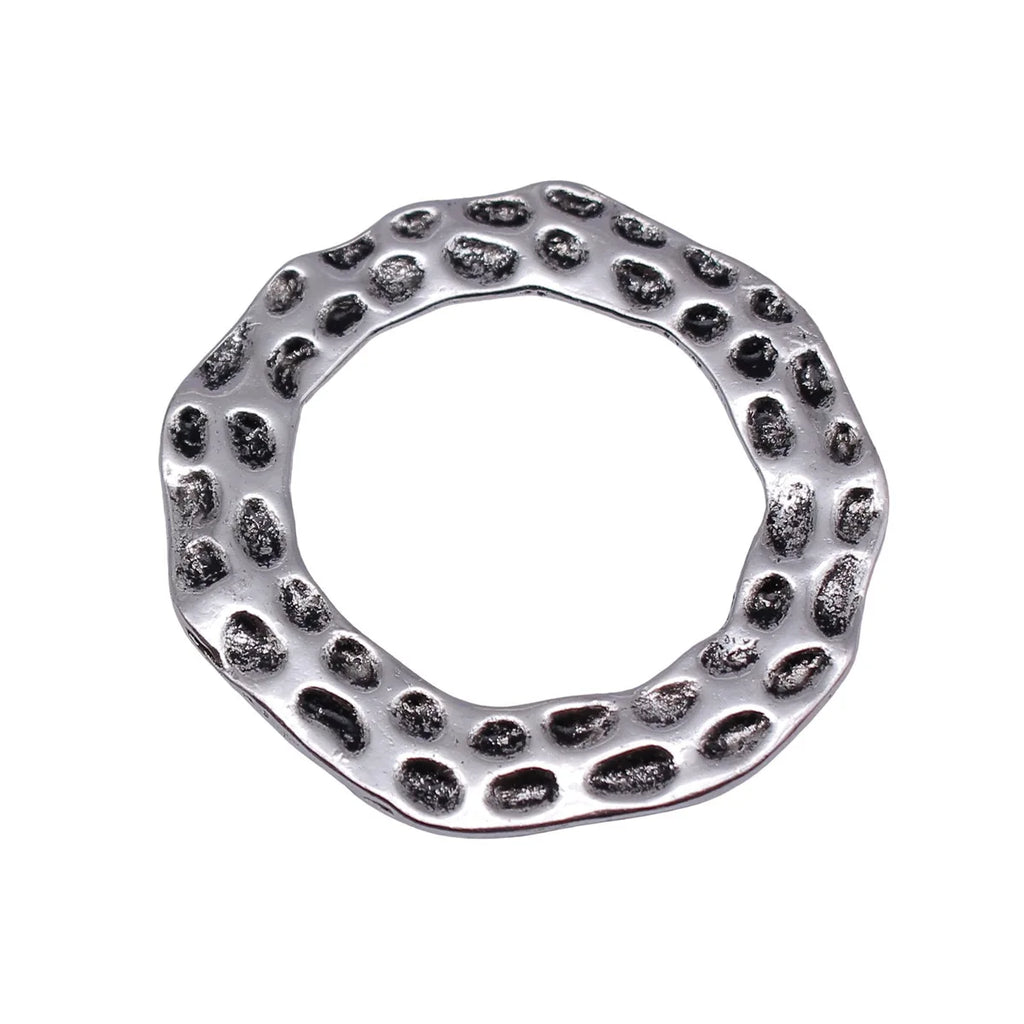 47x46mm 8.7g Antique Silver Zinc Alloy Hammered Irregular Round Ring Connector Charm for DIY Jewelry