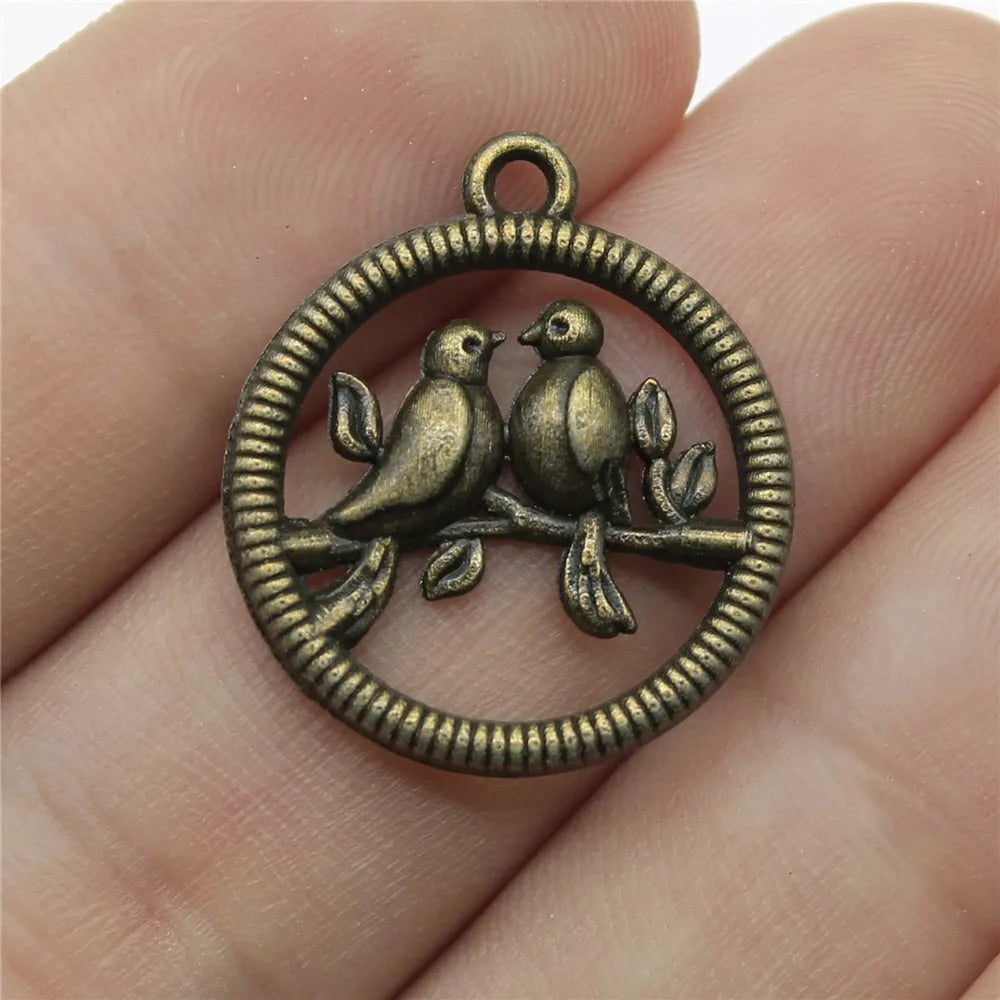 23x20mm 2.1g Antique Bronze Zinc Alloy Pair Birds Charm Pendant for DIY Necklace Bracelet Jewelry