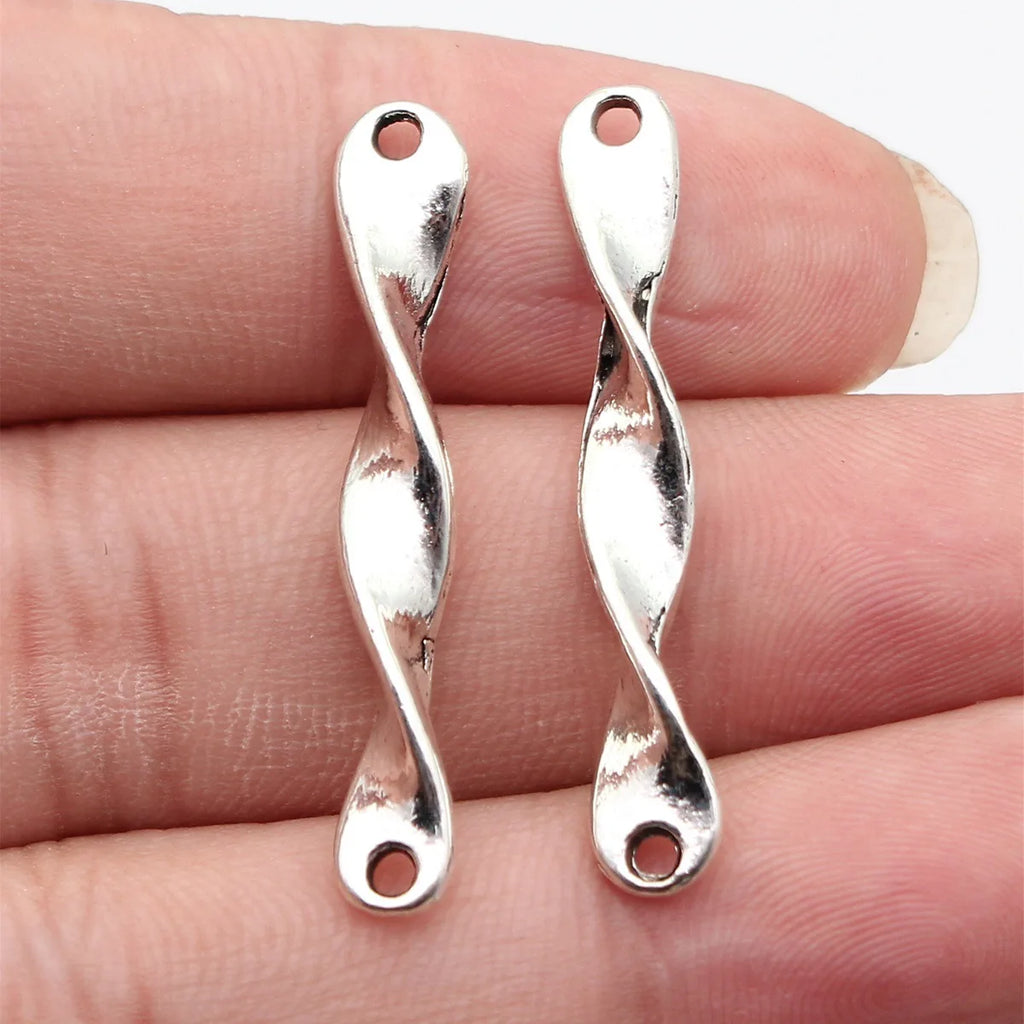 38x4.7mm 1.8g Antique Silver Zinc Alloy Twisted Long Bar Connector Charm for DIY Bracelet Jewelry