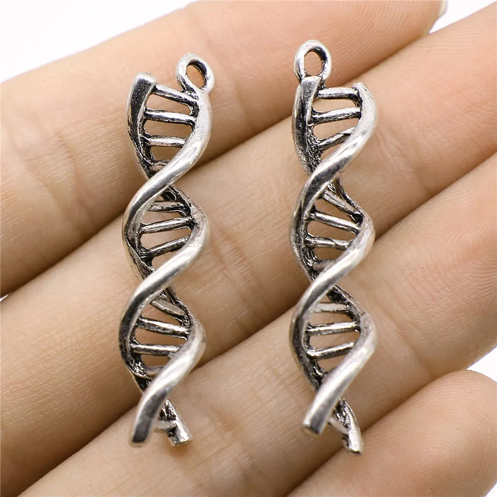 9x41mm 2.8g Antique Silver Zinc Alloy DNA Helix Charm Pendant for DIY Science Theme Jewelry Making
