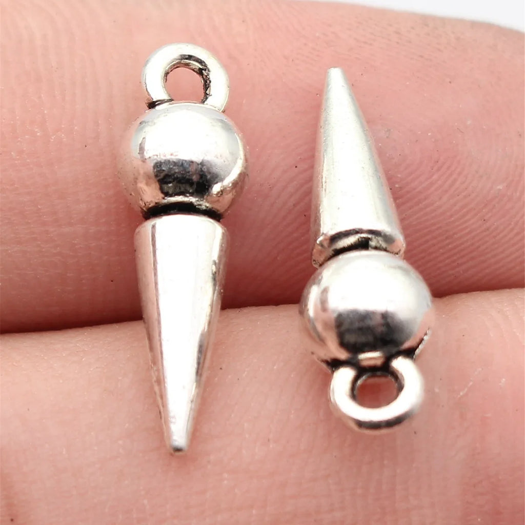 22x6.8x6.8mm 1.9g Antique Silver Zinc Alloy Pointed Cone Charm Pendant for Necklace Earring DIY Jewelry Making
