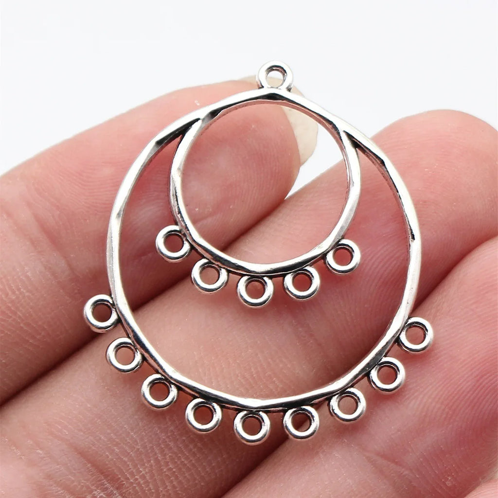 37x33mm 3.2g Antique Silver Zinc Alloy Double Layer Multi Hole Earring Connector Charm for DIY Earrings