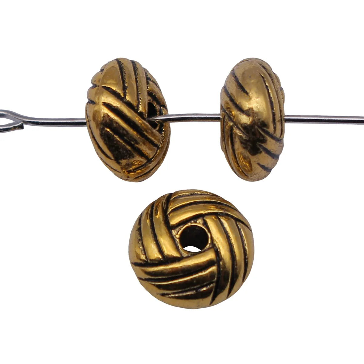 10x10x5.4mm 1.8g Antique Gold Zinc Alloy Woven Texture Spacer Beads for DIY Bracelet Jewelry Making