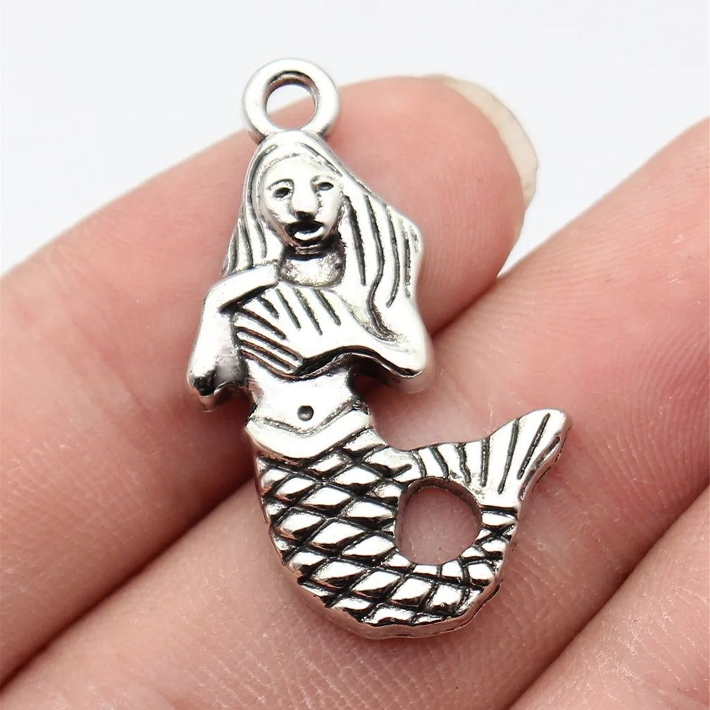 34x21mm 2.8g Multicolor Zinc Alloy Mermaid Charm Pendant for Necklace Bracelet DIY Jewelry Making