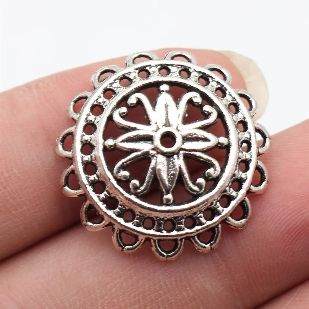 26x26x8mm 3g Antique Silver Zinc Alloy Hollow Flower Bead Cap Jewelry Findings for DIY Bead Crafts
