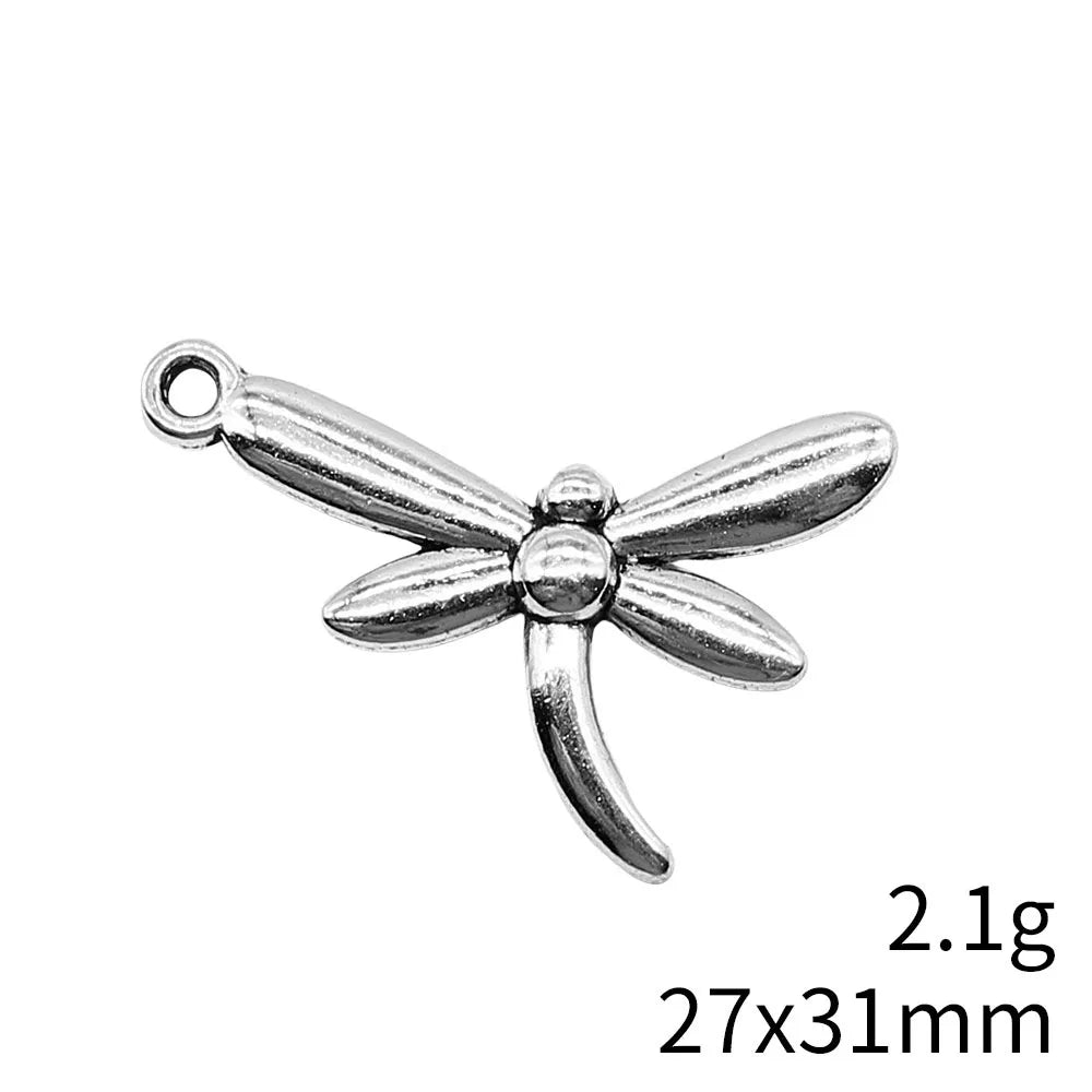 27x31mm 2.1g Antique Silver Zinc Alloy Dragonfly Charm Pendant for DIY Necklace Bracelet Making