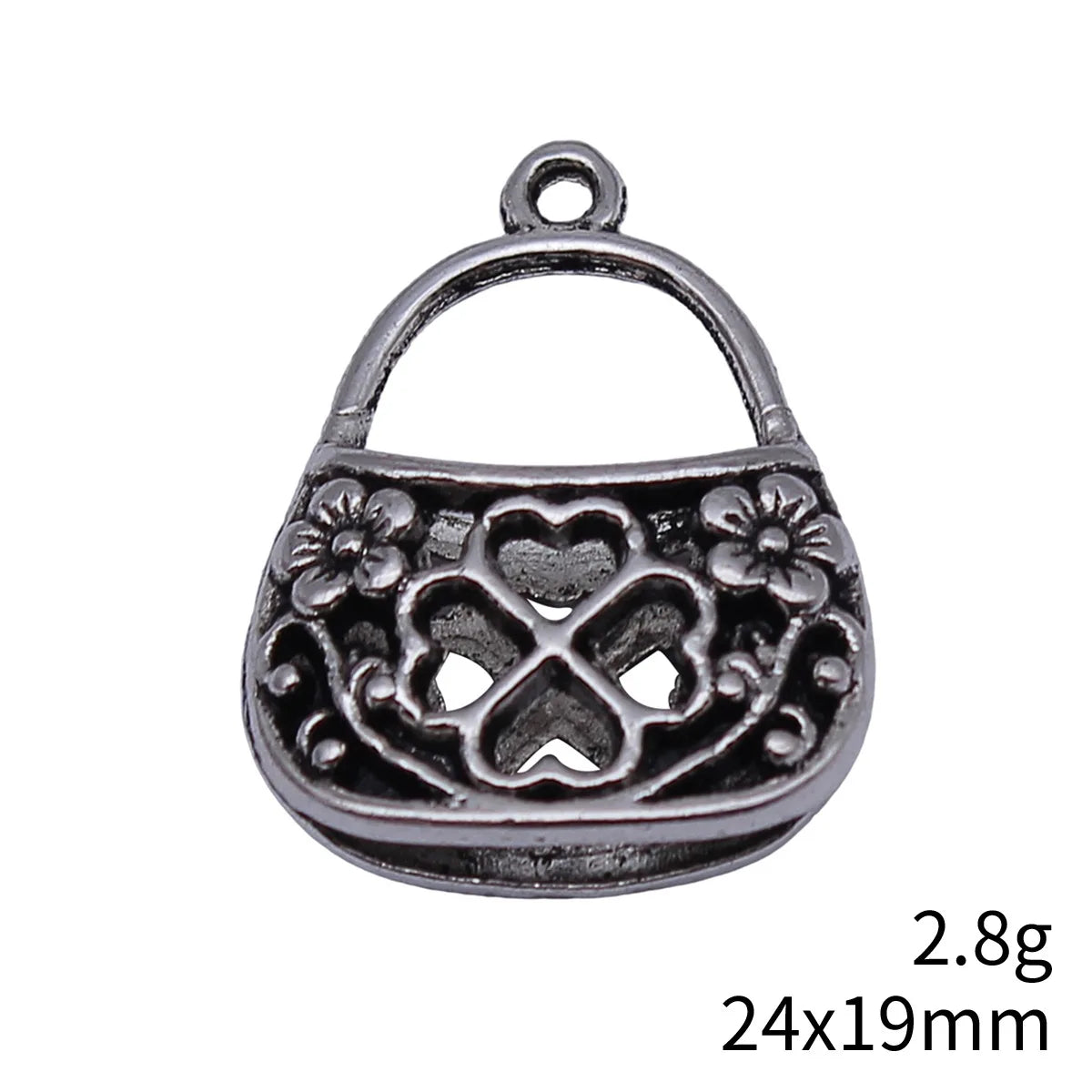 24x19mm 2.8g Antique Silver Zinc Alloy Four Leaf Clover Bag charm pendant for DIY jewelry making