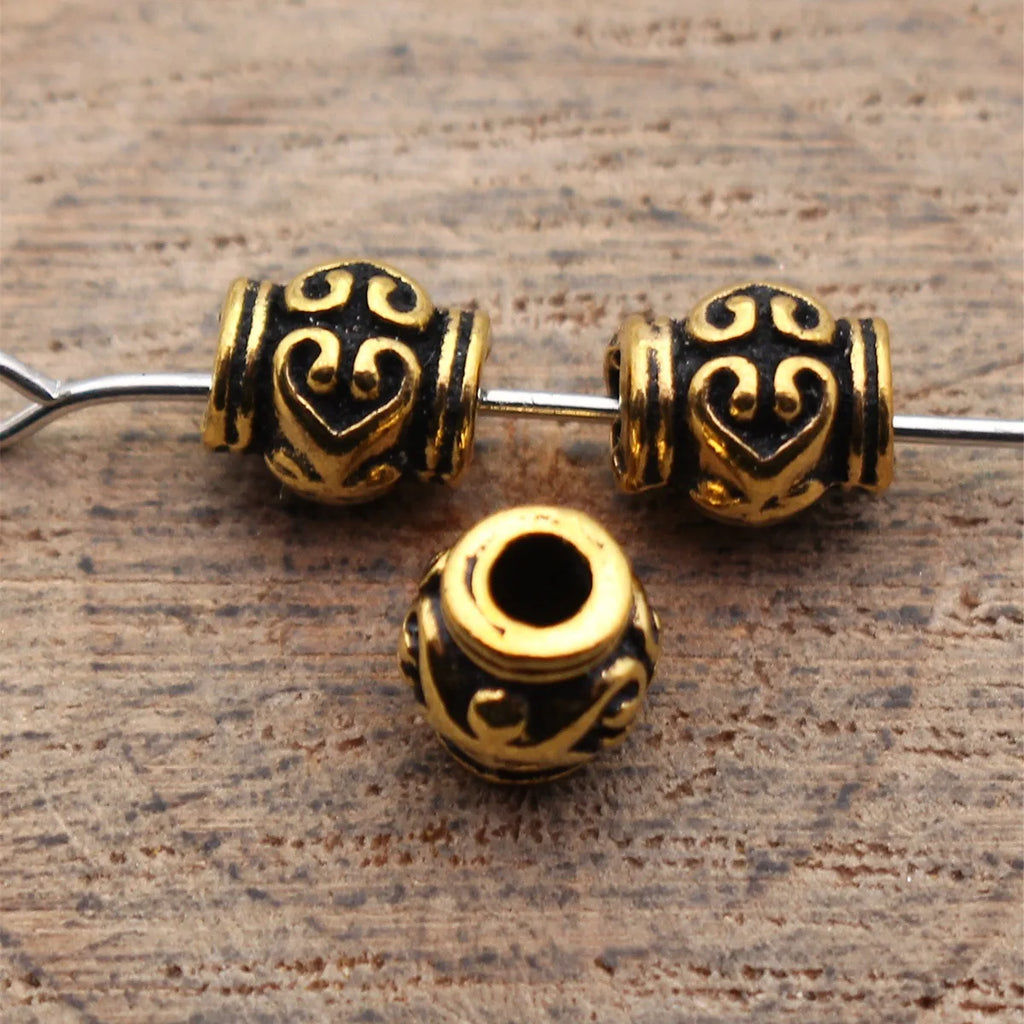 7x6.2x6.2mm 0.66g Multicolor Zinc Alloy Heart Pattern Drum Loose Metal Beads for Bracelet Jewelry Making