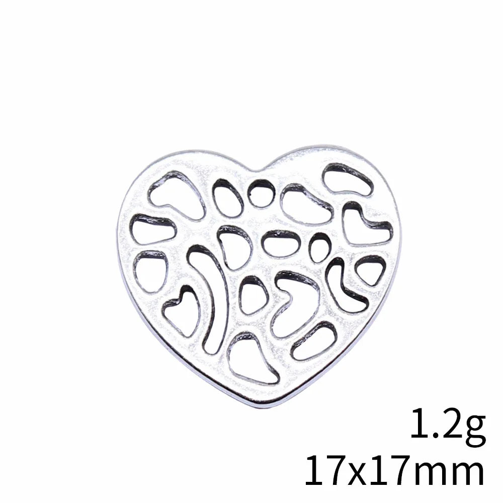 17x17mm 1.2g Antique Silver Zinc Alloy Hollow Heart Charm Pendant for DIY Bracelet Necklace Making