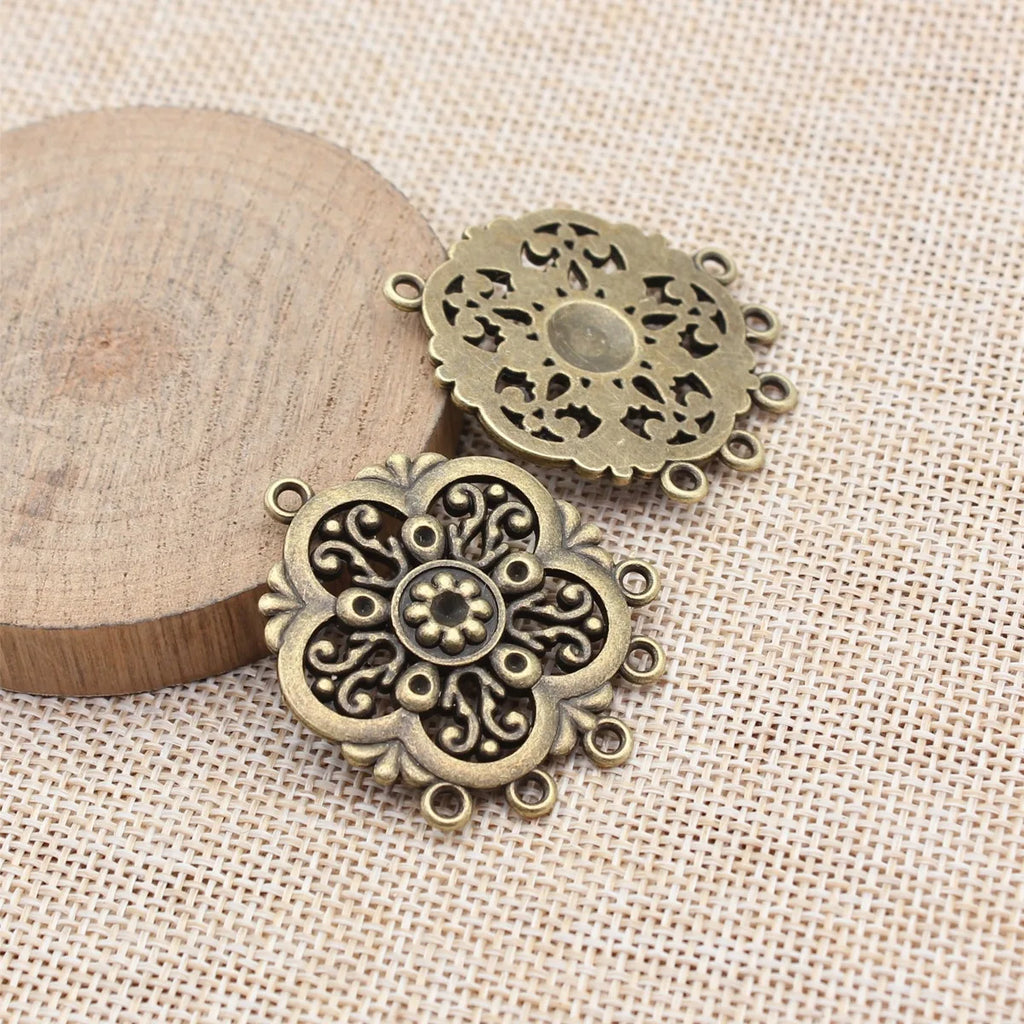 39x32mm 8.8g Antique Bronze Zinc Alloy Flower Earring Connector Charm for DIY Earrings Jewelry