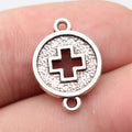18x13mm 1.3g Antique Silver Zinc Alloy Cross Round Disc Hollow Double Sided Connector Charm for DIY Bracelet Making