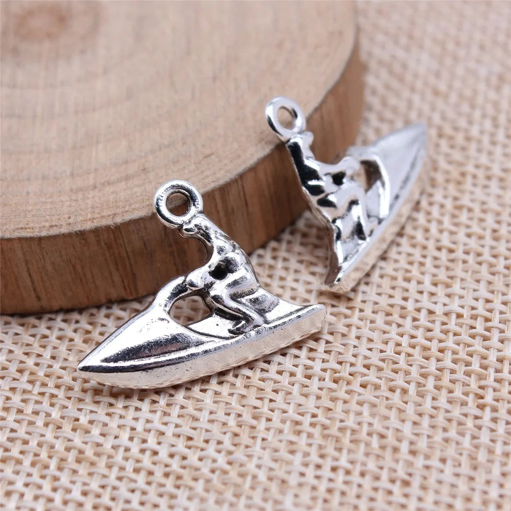 18x24mm 2.7g Antique Silver Zinc Alloy Jet Ski Charm Pendant for DIY Sport Theme Jewelry Making
