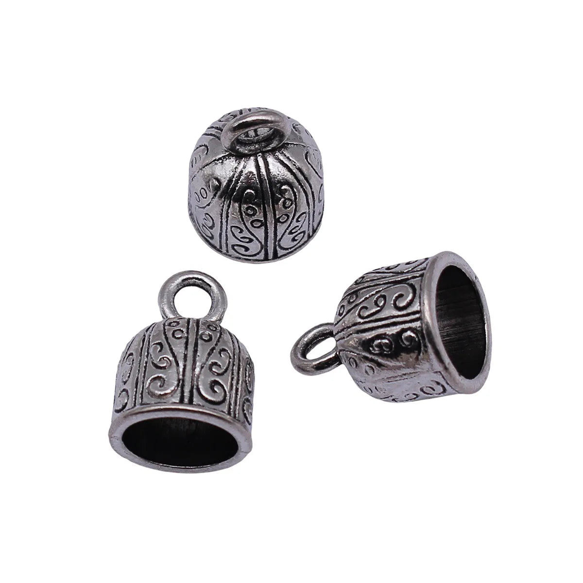 18x13x13mm 3g Antique Silver Zinc Alloy Carved Floral Tassel Cap End Bead for DIY Earrings Necklace
