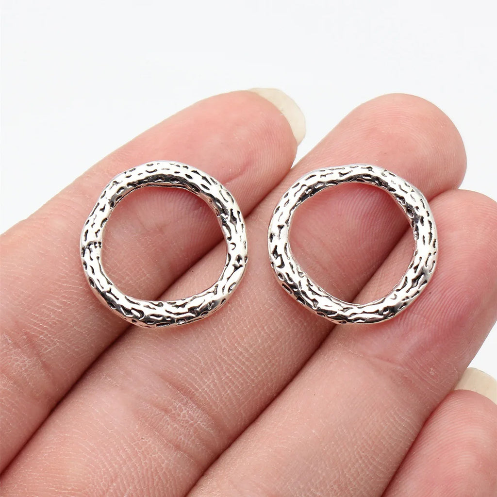 21x21mm 1.5g Multicolor Zinc Alloy Pitted Irregular Round Ring Connector Charm for DIY Jewelry Making