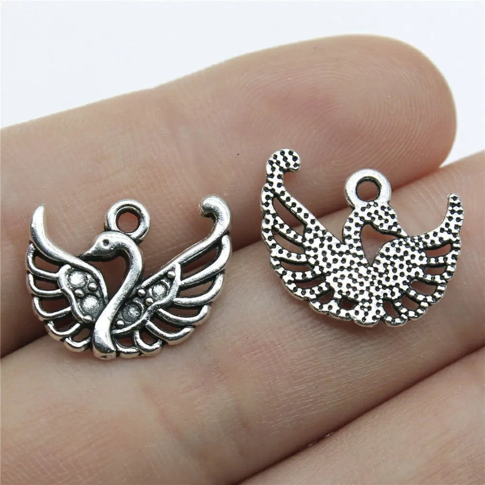 18x14mm 1g Antique Silver Zinc Alloy Swan Charm Pendant for DIY Necklace Bracelet Jewelry Making