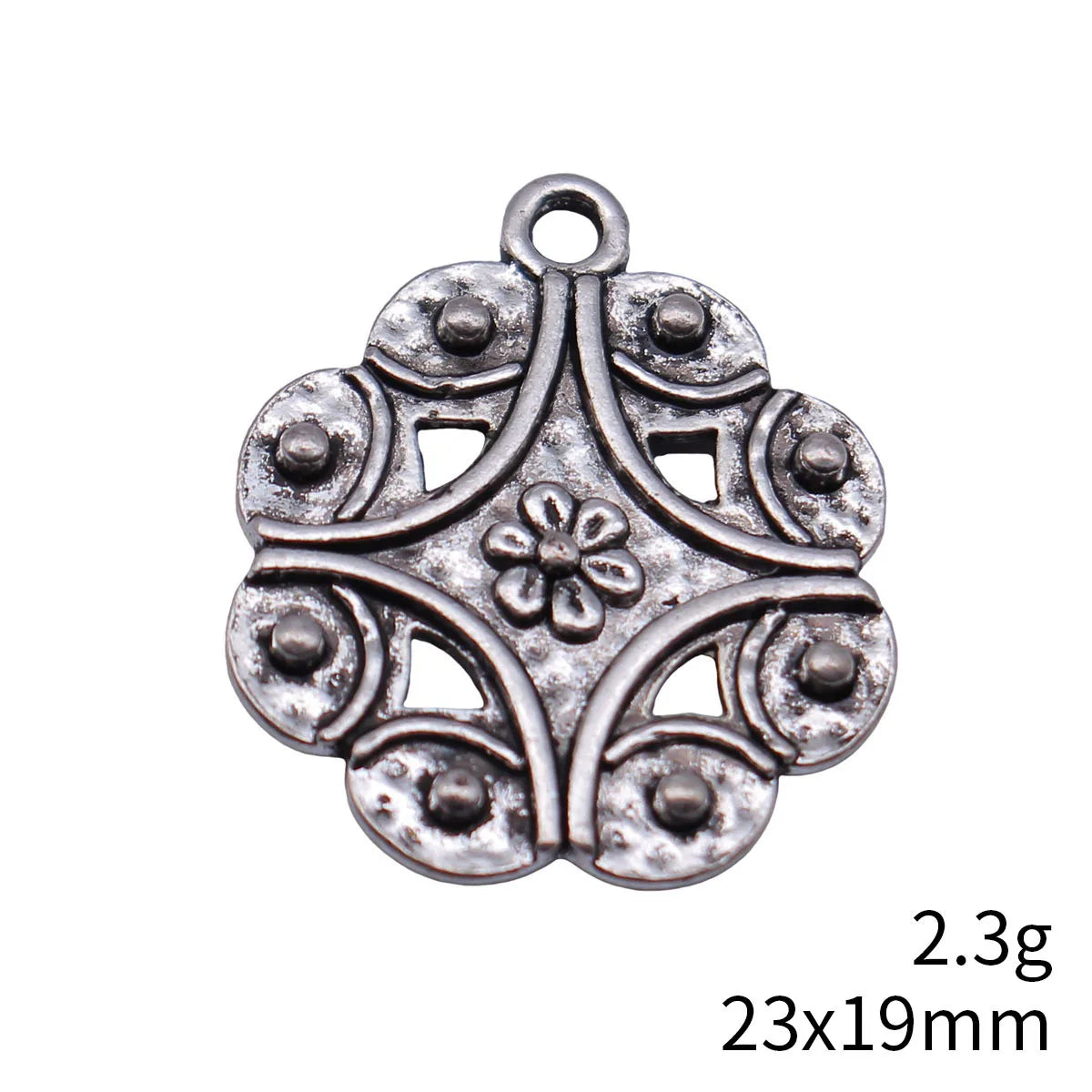 23x19mm 2.3g Antique Silver Zinc Alloy Round Flower Pattern Charm Pendant for DIY Necklace Jewelry