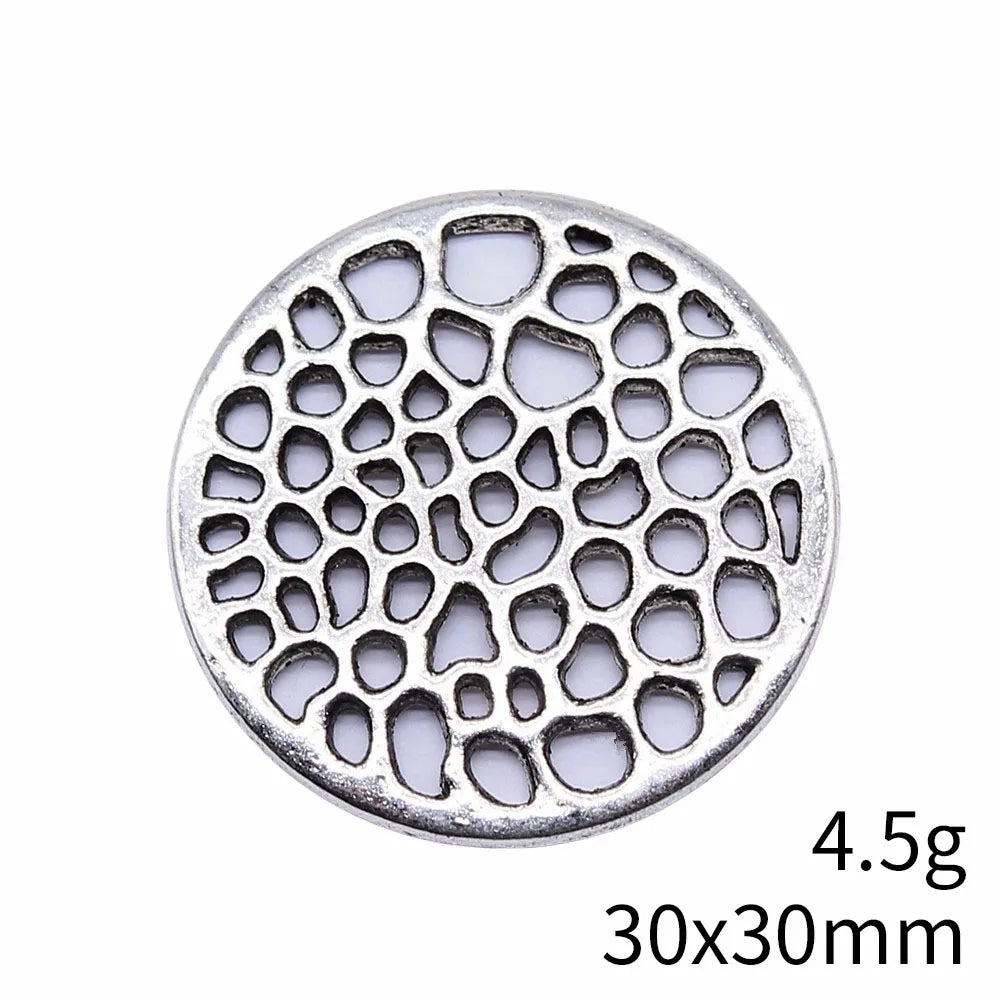 30x30mm 4.5g Antique silver zinc alloy hollow round disc charm pendant for DIY jewelry making
