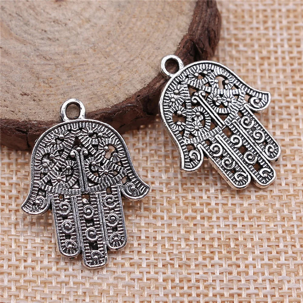 28x21mm 2.8g Antique Silver Zinc Alloy Hamsa Hand Charm Pendant for DIY Necklace Bracelet Jewelry