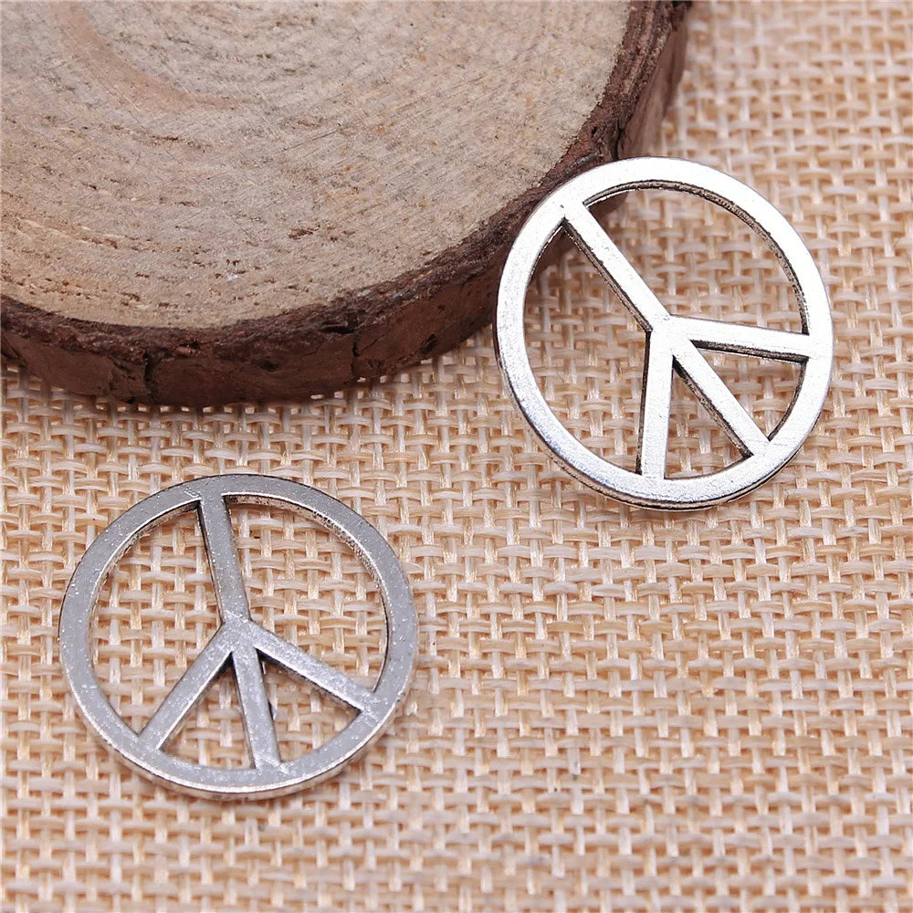 22x22mm 1.5g Antique Silver Zinc Alloy Peace Sign Charm Pendant for DIY Necklace Bracelet Jewelry