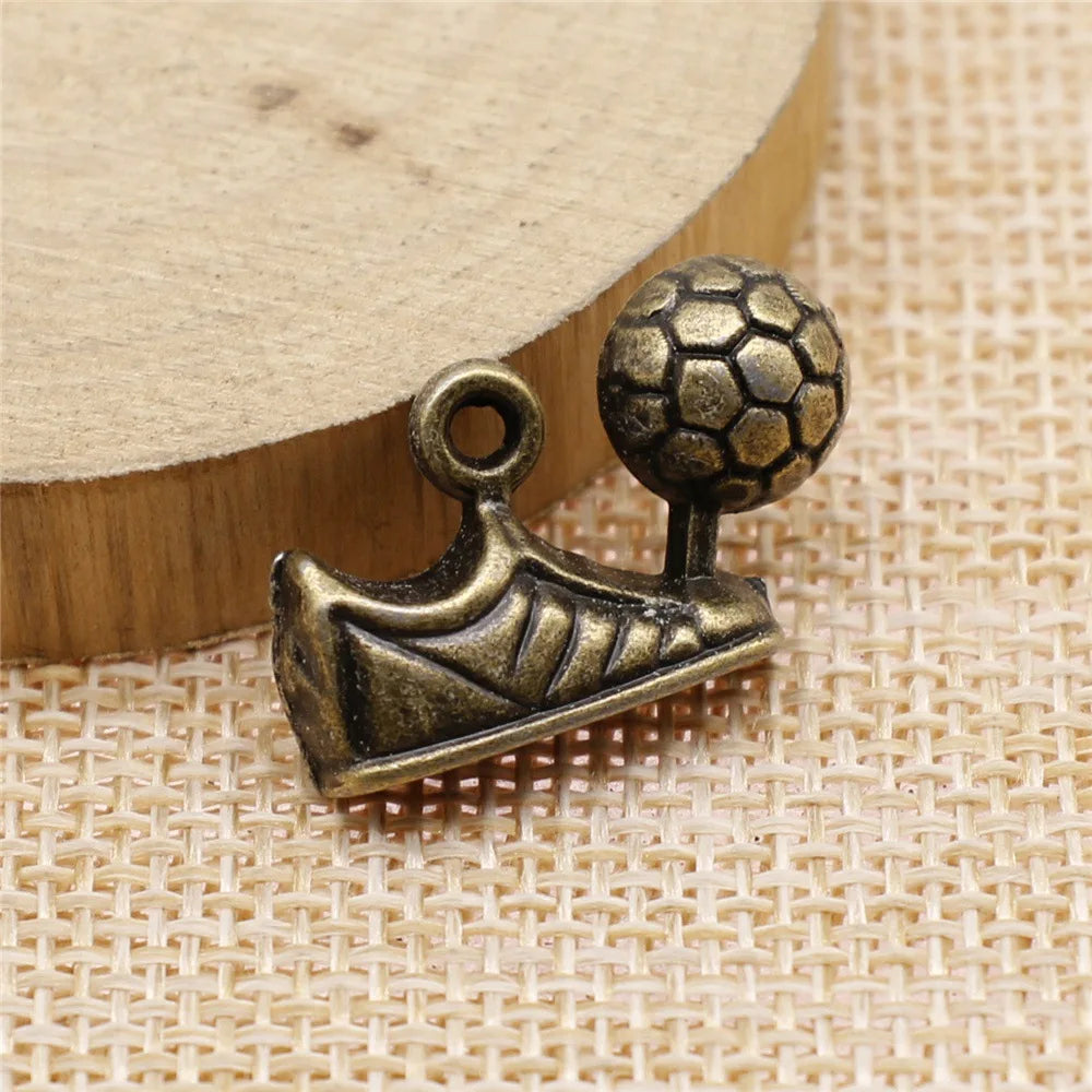 15x23mm 2.5g Antique Bronze Zinc Alloy Soccer Ball Sneakers Charm Pendant for Sports Jewelry Making